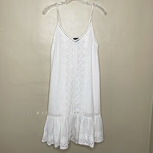 HOUSE of HARLOW 1960 White Sundress Eyelet Lace Cotton Ruffle Hem Cottagecore Md